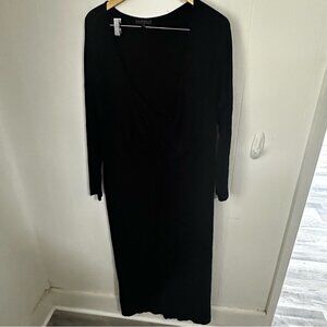 Eloquii Black Ribbed V-Neck Maxi Gown
